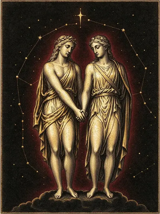 Близнецы — знак зодиака, гравюра с созвездием